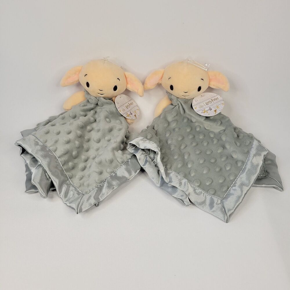 Lot 2 Harry Potter Dobby Plush Loveys Baby Security Blankets Toy Gray Satin Trim
